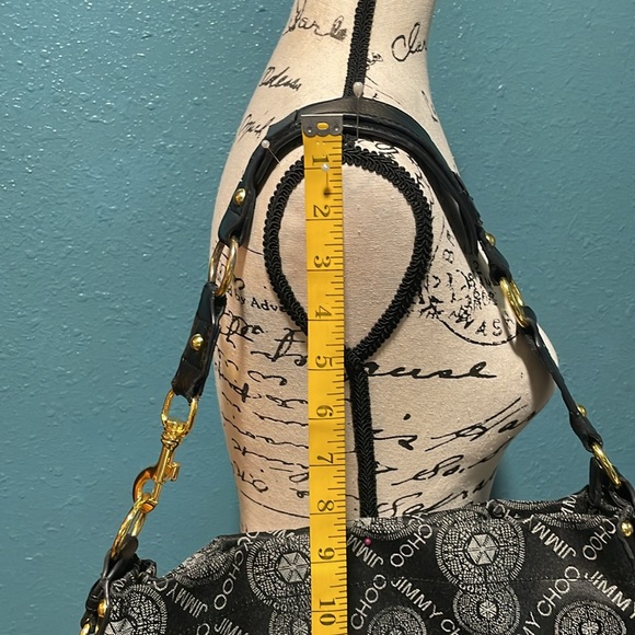 Fake designer black & gray logo w/gold metal accent studs, shoulder purse - Picture 11 of 15